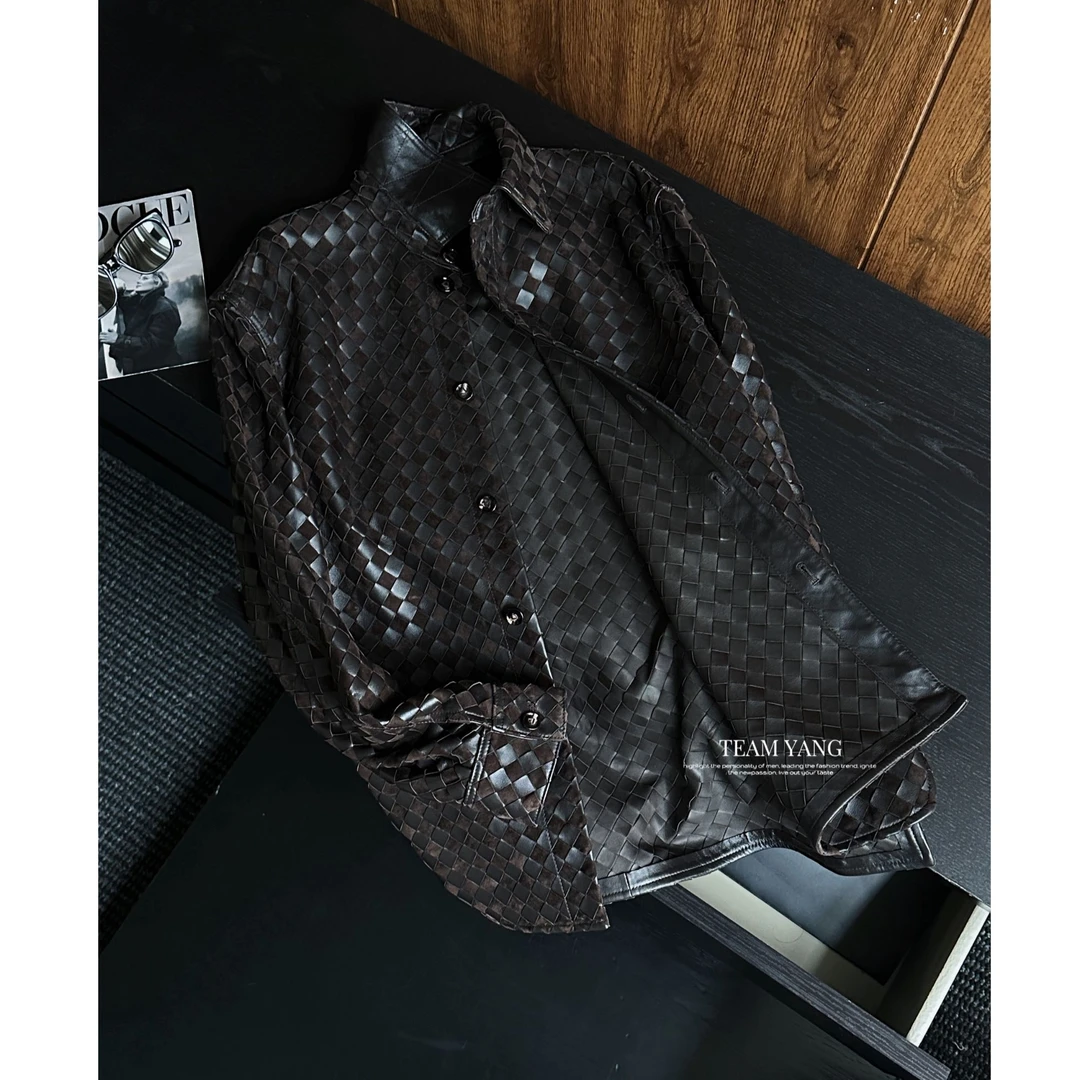 Team Yang-早秋新品进口绵羊皮时尚翻领纯手工编织皮外套夹克7081