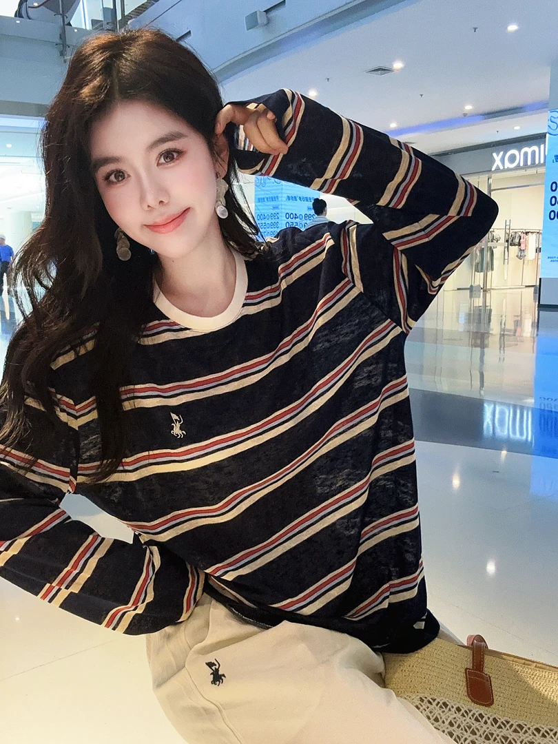 POLOGWON/保罗25年新款条纹防晒天丝亚麻花边裤休闲套装CF-S073