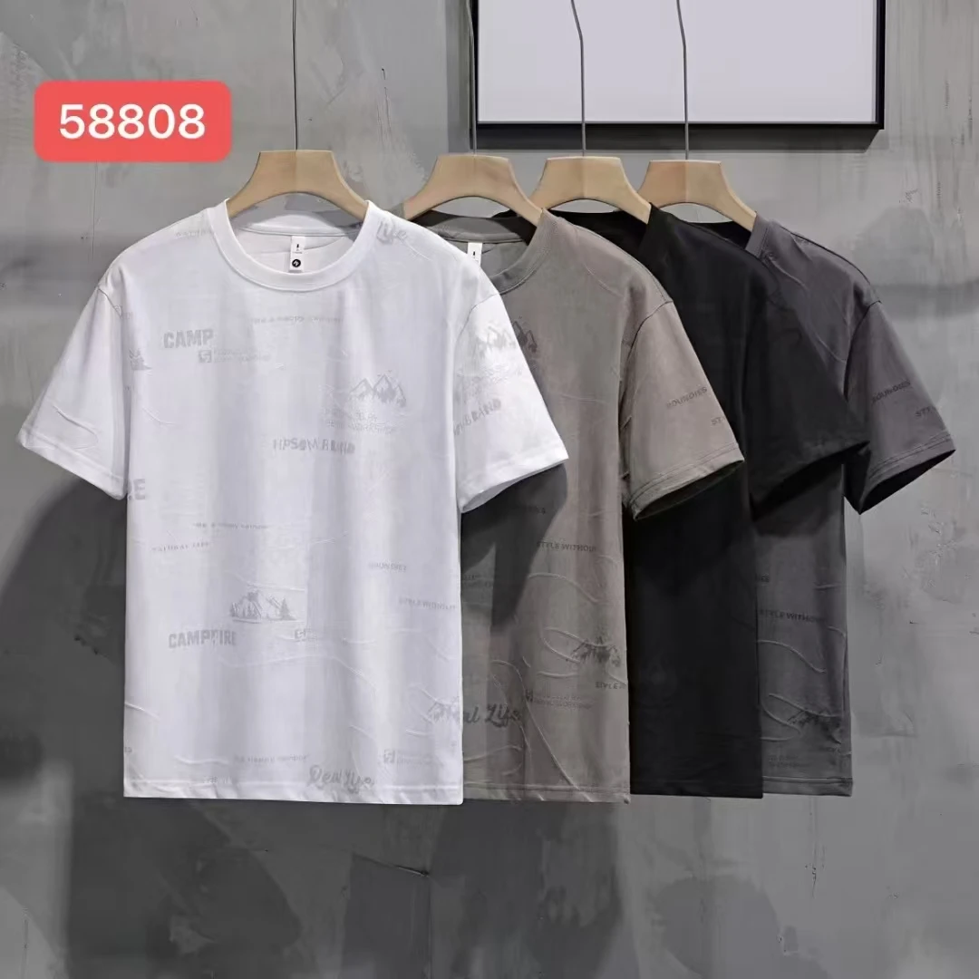 轻奢运动简约纯色圆领男士T恤圆领宽松上衣男士t恤休闲夏季印花