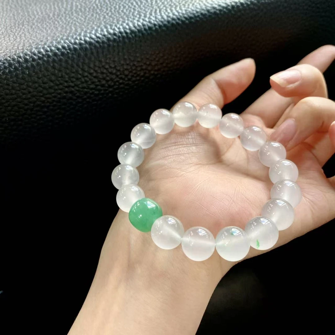 【方圆】高品非洲翠白钢莹光完品珠手链手串设计师款 多样性发其一