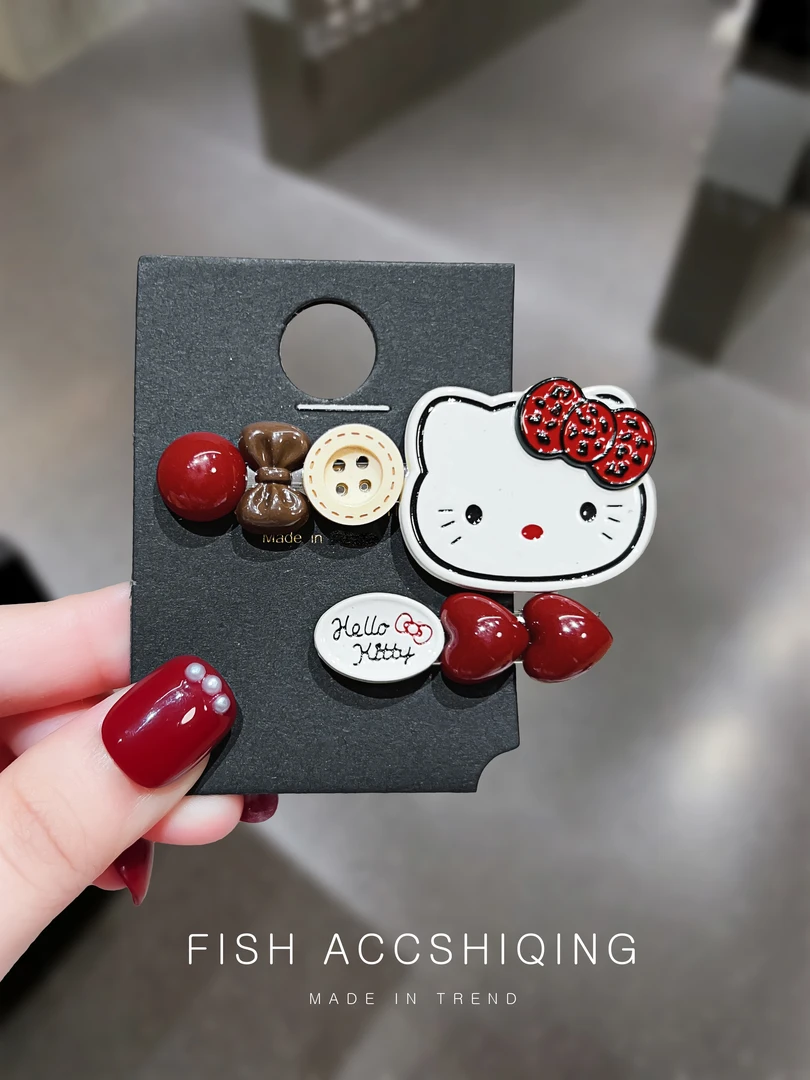 红色爱心边夹hellokitty猫鸭嘴一对刘海发饰头饰发夹可爱卡通甜美