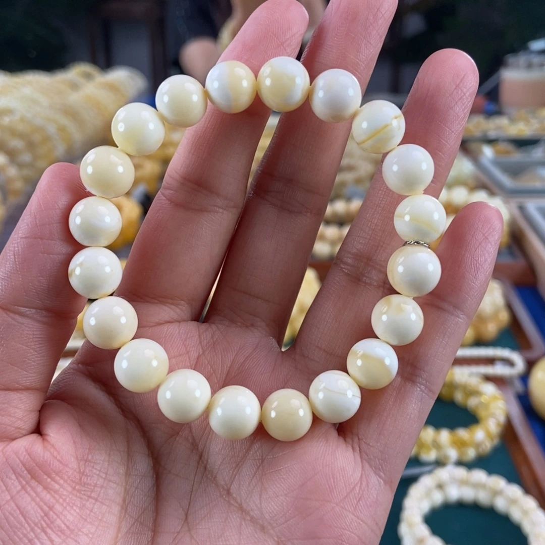 琥珀未镶嵌珠宝奇石10瓷白蜡圆珠11.72