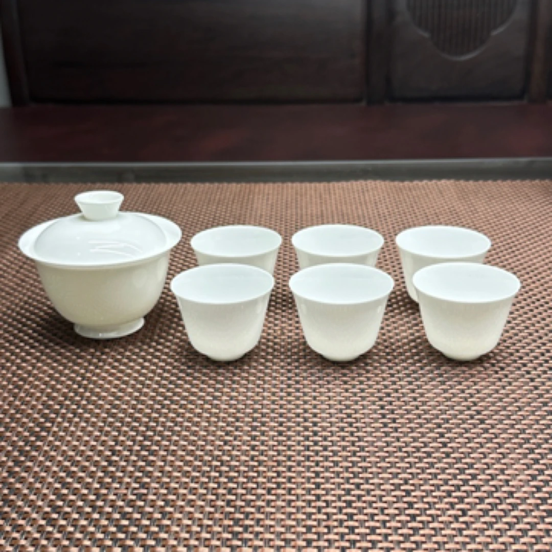 潮州骨瓷盖碗茶杯二才盖碗【盖下130ml+6个闻香杯50ml】茶具套装