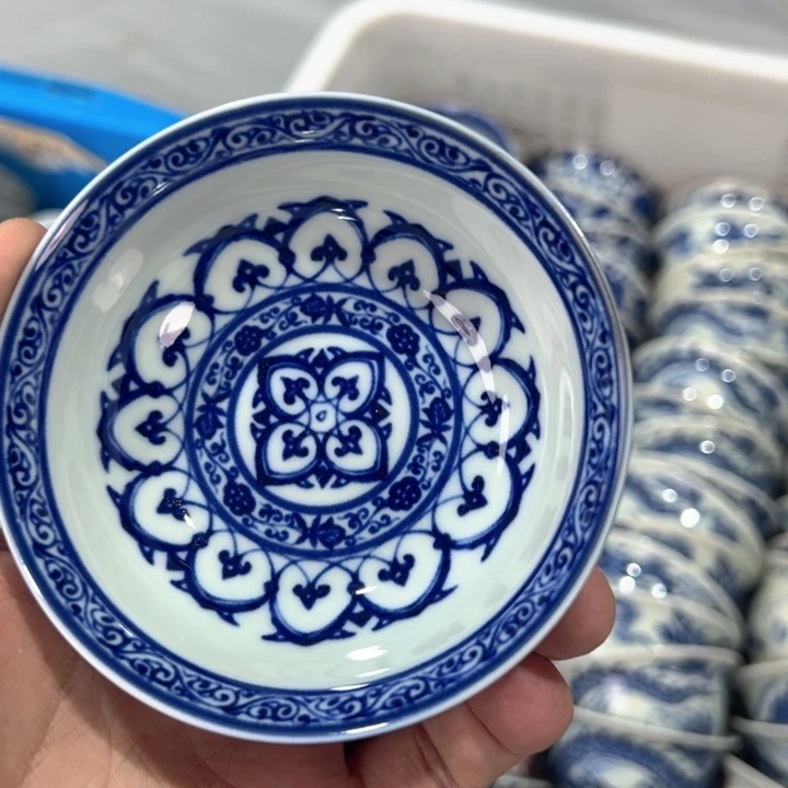 瓷片白青花宝相普洱杯全品