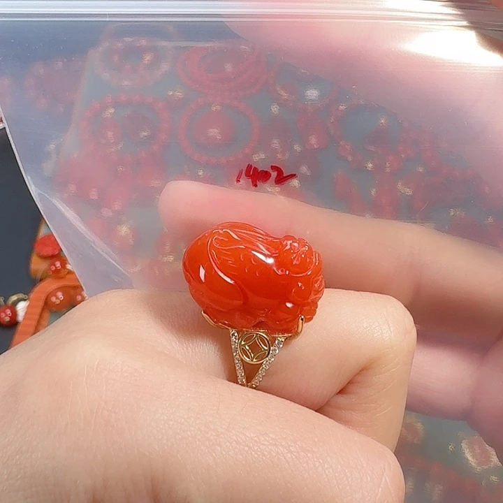 南红玛瑙银S925镶嵌戒指