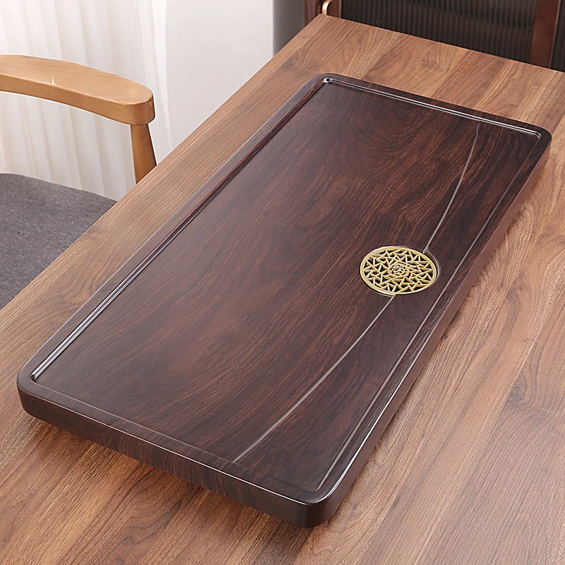 简约茶盘实木整块柚木大号平板茶盘原木雕刻黑檀木茶台*