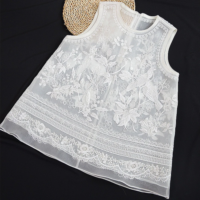 真丝桑蚕丝马甲刺绣马夹珠绣纯色提花小香风蕾丝气质时尚百搭017