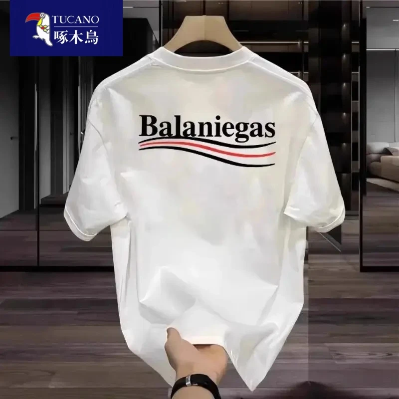 啄木鸟官方折扣T恤男2025夏季薄款印花半袖ins圆领宽松休闲体恤