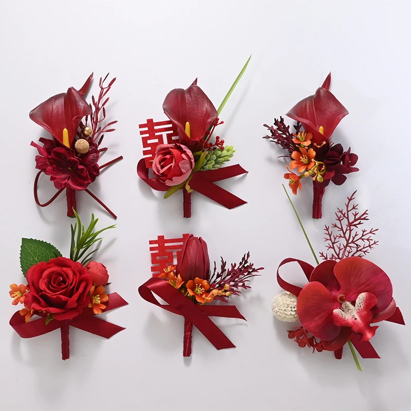 新款新郎新娘婚礼玫瑰结婚胸花伴郎伴娘别针花束父亲母亲仿真襟花