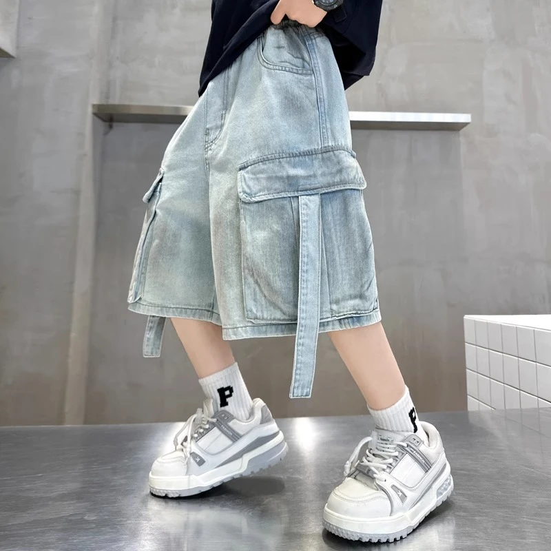 男童裤子痞帅潮酷薄款夏装新款中大童工装风牛仔短裤夏款痞帅百搭