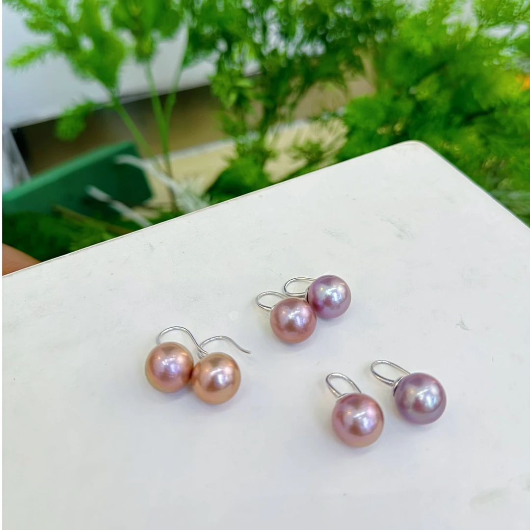 【晓艾珍珠】 淡水紫珠耳钩 13-14mmS925银E47（多样性发一）