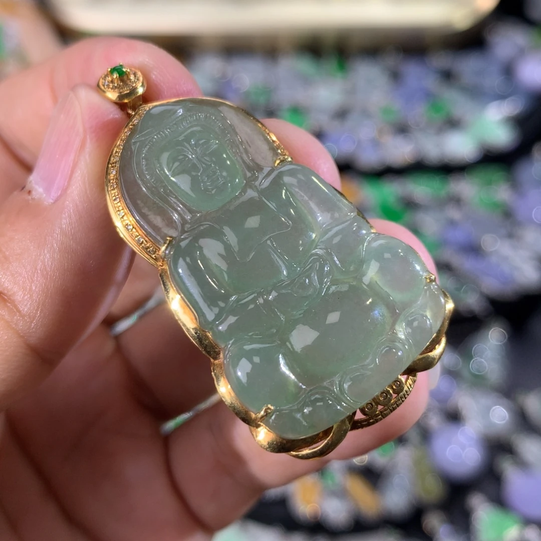 翡翠18K金镶嵌吊坠(不含链)