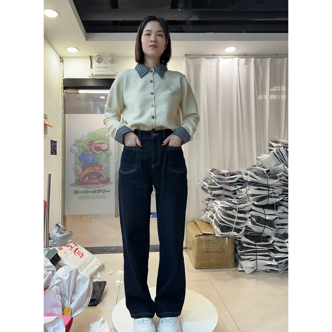 窄版直筒长裤！加绒丹宁蓝加厚牛仔裤百搭修身8013#