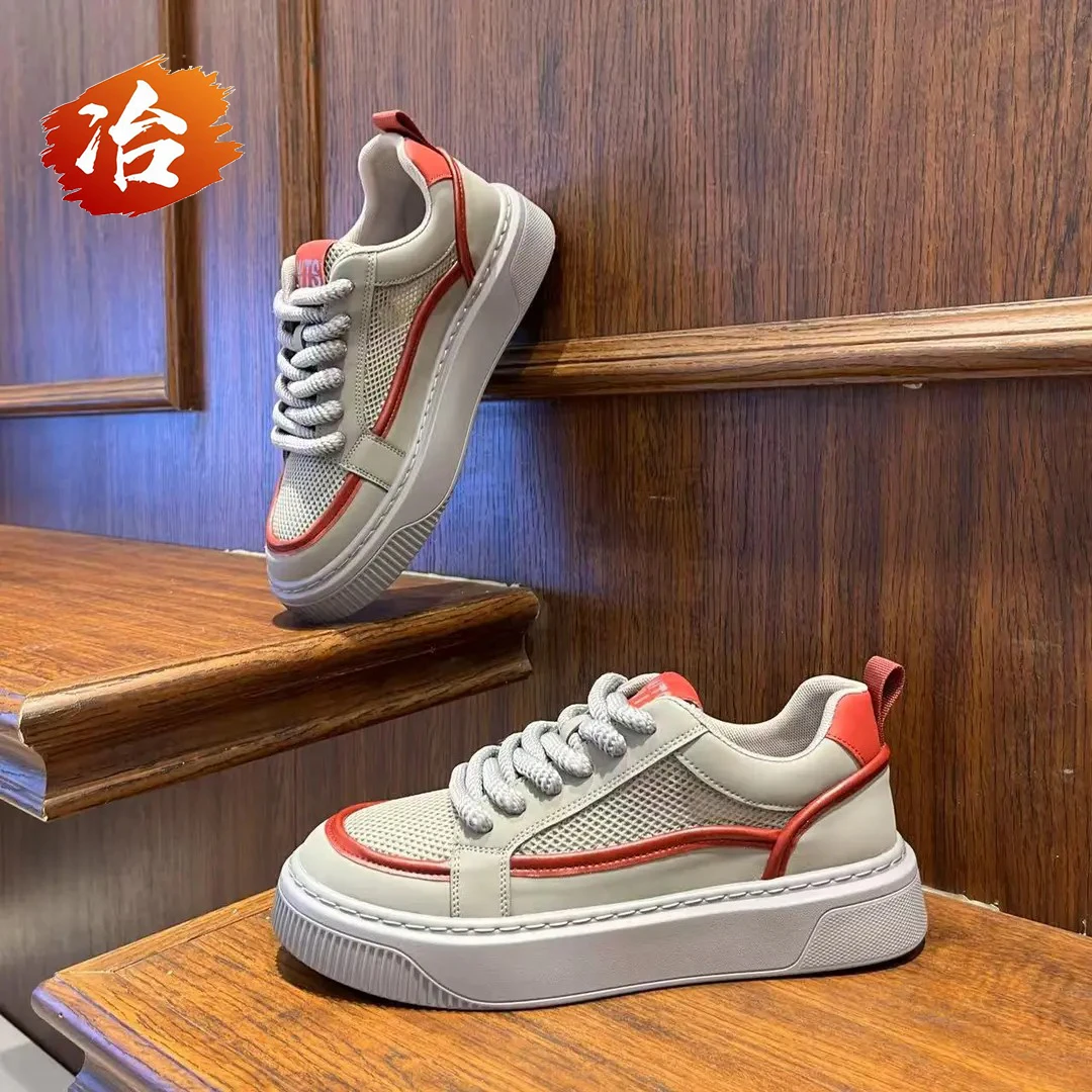 小冶家男鞋2025新款夏透气网面小白鞋潮流低帮运动休闲鞋厚底板鞋