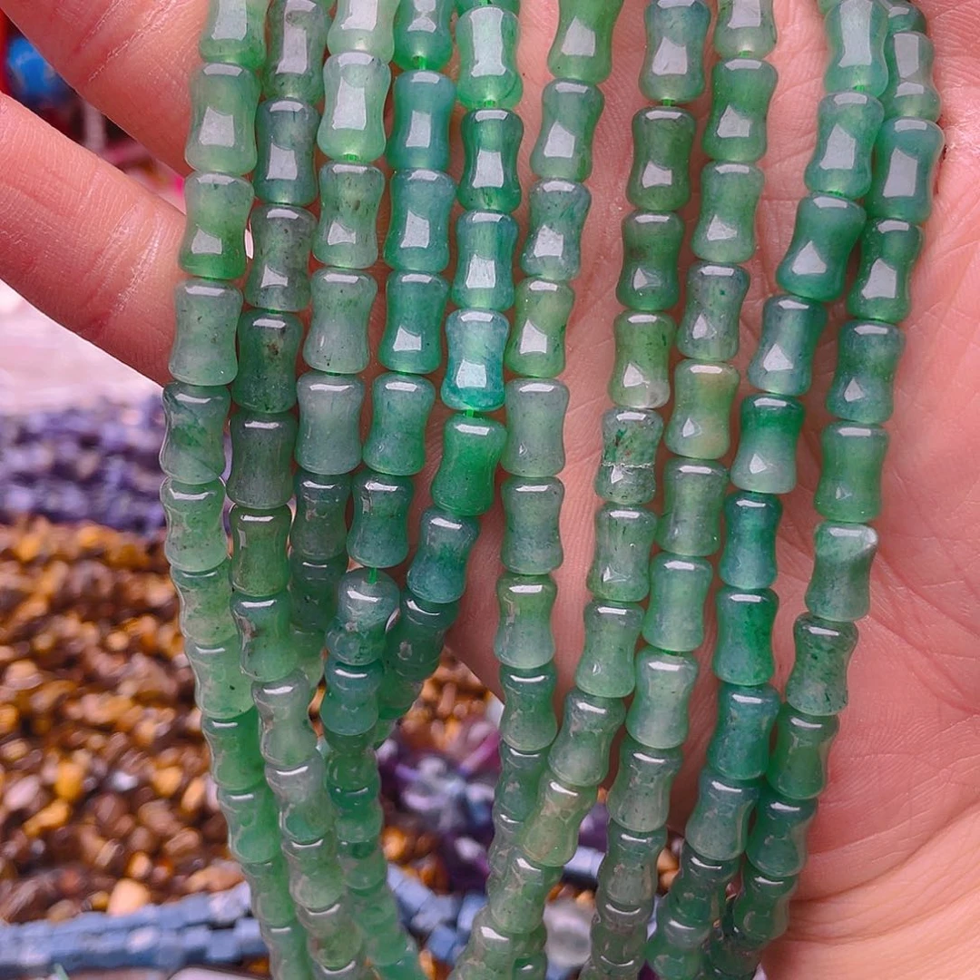 玛瑙/玉髓珠宝半成品未镶嵌绿东林竹节1条卡6*9