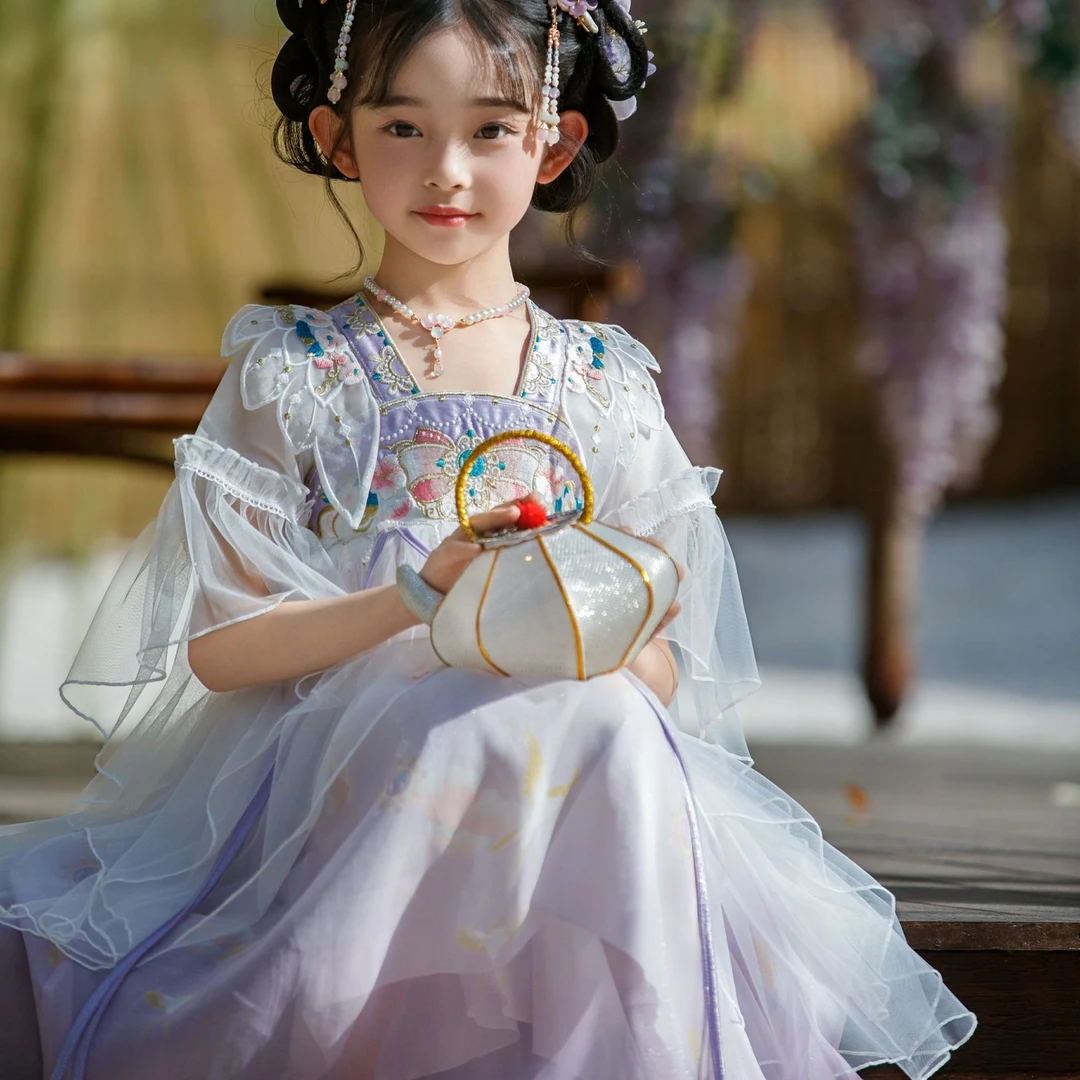 （糯米专属）【紫霞仙子】女孩汉服连衣裙渐变紫粉色公主裙出游HF001