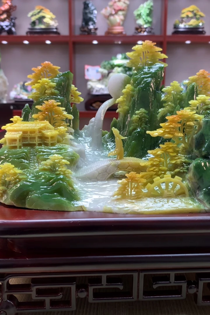 8940家居装饰摆件玉石雕刻电视柜玄关新中式创意书房山水花鸟白菜