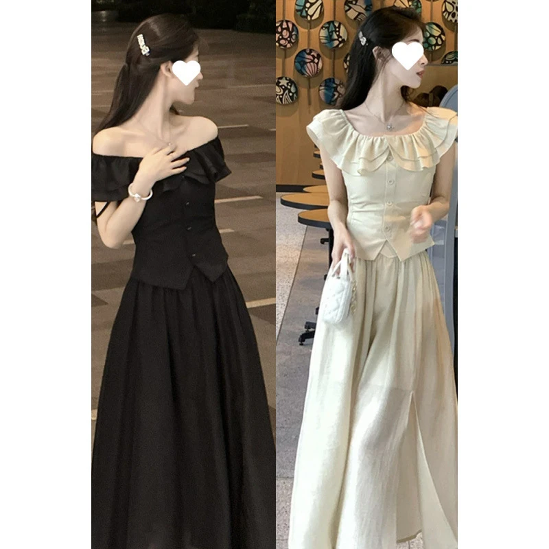 夏季新款网红爆款御姐轻熟风高级感气质香槟色上衣裙子套装两件套