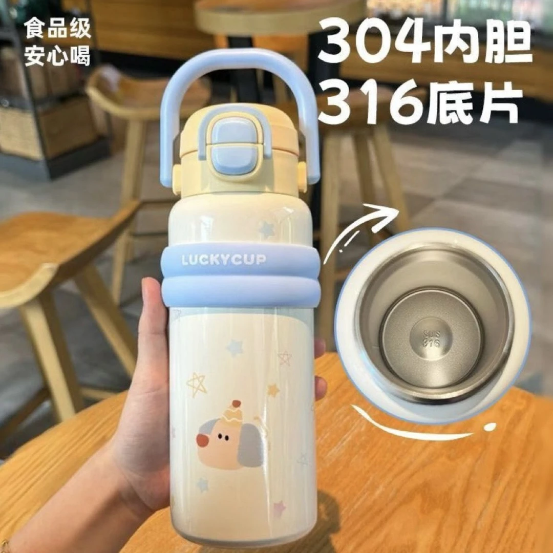 学生保温杯316高颜值女生大容量便携保温杯双饮儿童吸管水壶