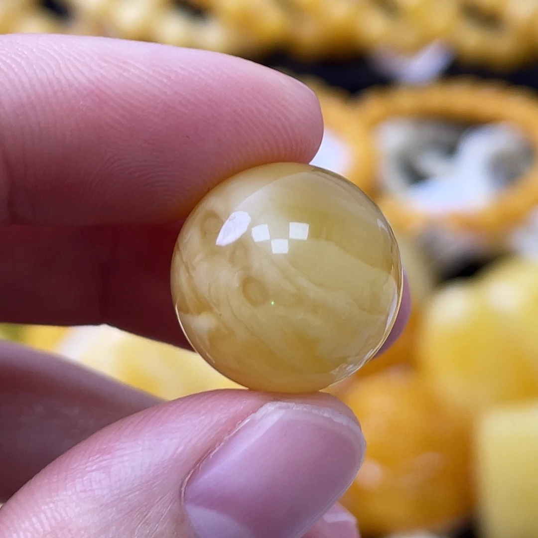 蜜蜡未镶嵌珠宝奇石16.6mm金白妖花 瑕福利