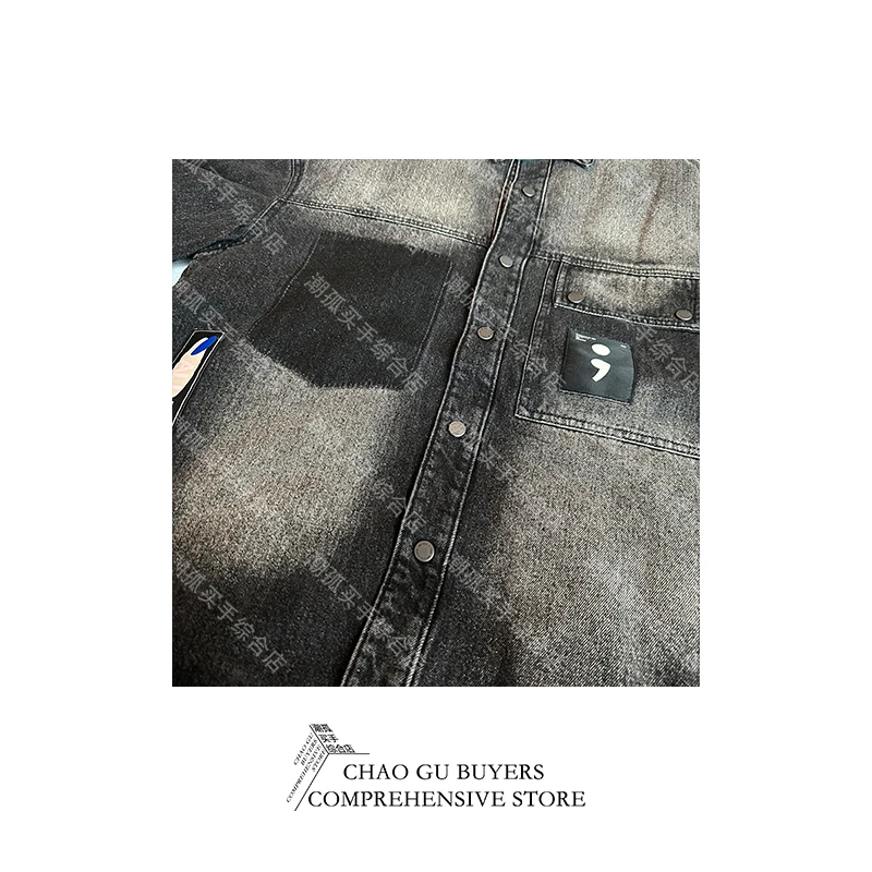 小众设计潮牌买手店男女同款磨破字母牛仔羽绒外套23005