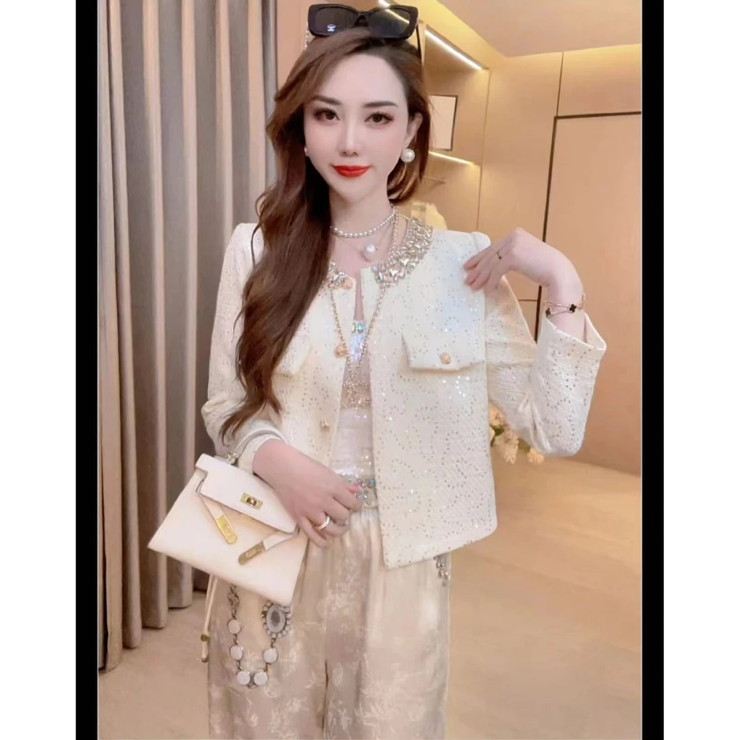 【玛奇朵】重工钉珠刺绣气质时尚小香风外套女