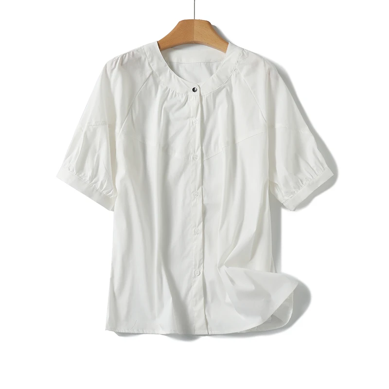 门店26&9！白色衬衫！法式设计感圆领短袖衬衣高级感上衣女 L43167
