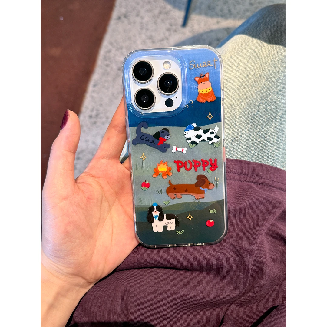 适用苹果16手机壳iPhone15/14promax清新小狗大家族手机保护套