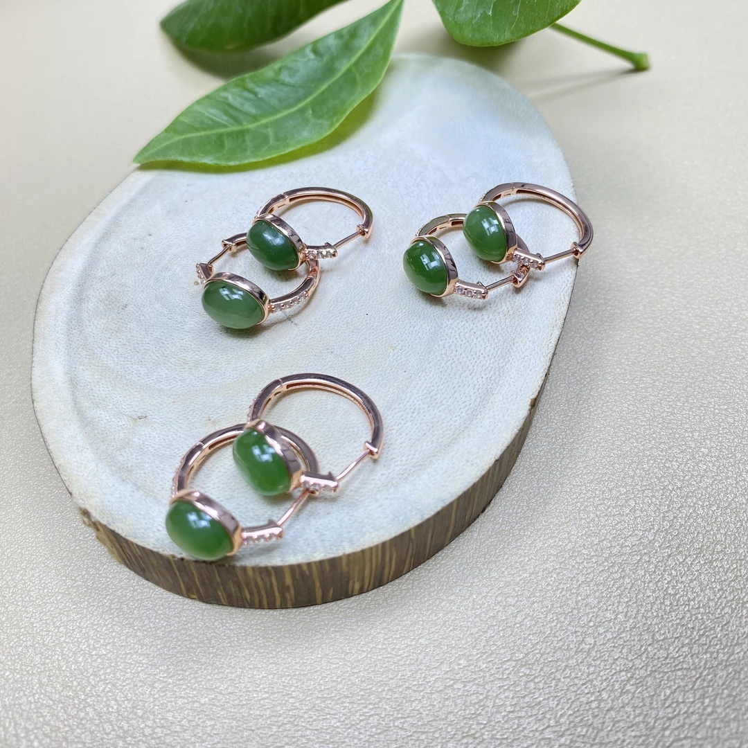 HY2407天然和田玉碧玉s925耳饰多样性发其一