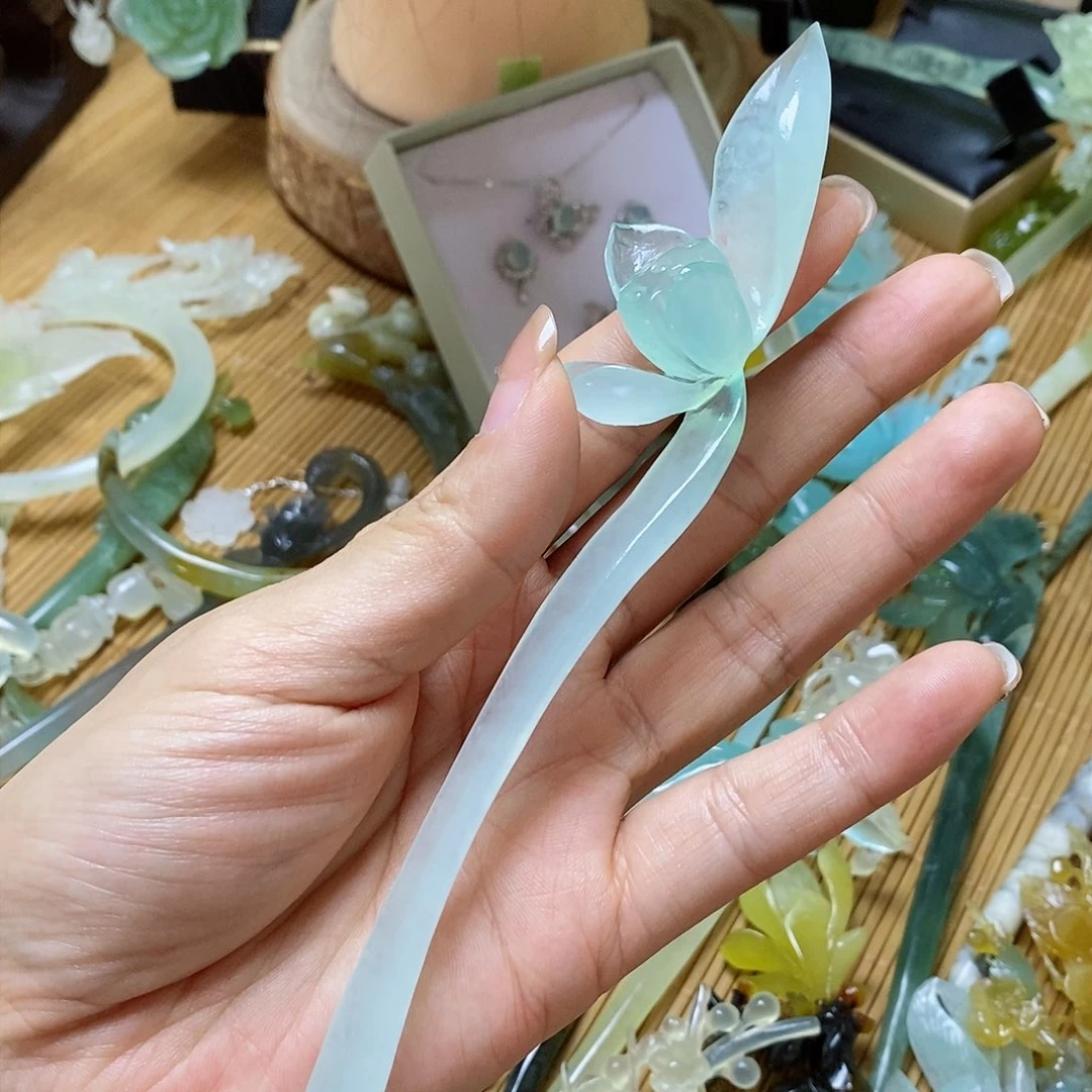 蛇纹石玉发簪未镶嵌霖*