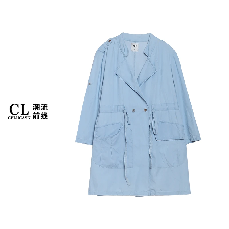 J7BIS064#秋季中长款女纯色七分袖袖百搭设计师时尚风衣外套