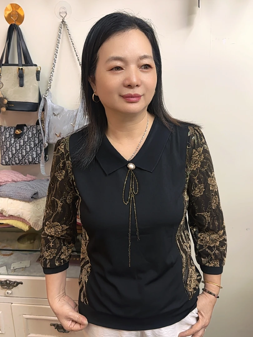 秋季新款中老年女装长袖打底女装衬衣翻领