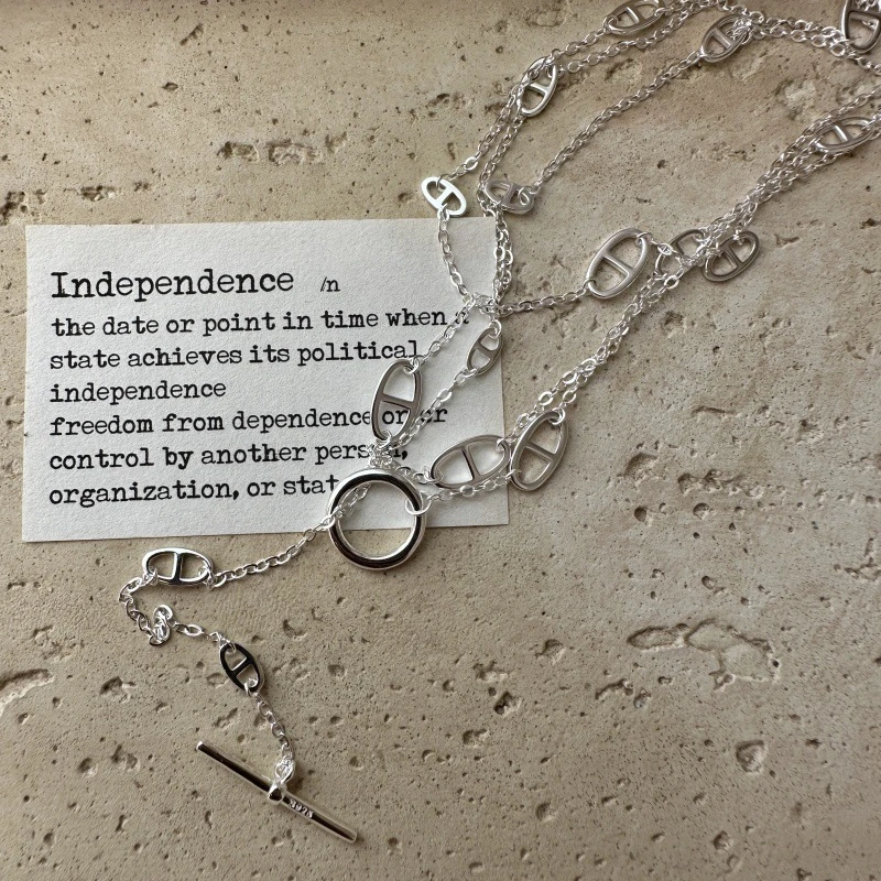 坠链均925银 韩版小众复古猪鼻子长款毛衣链韩式风简约双层锁骨链