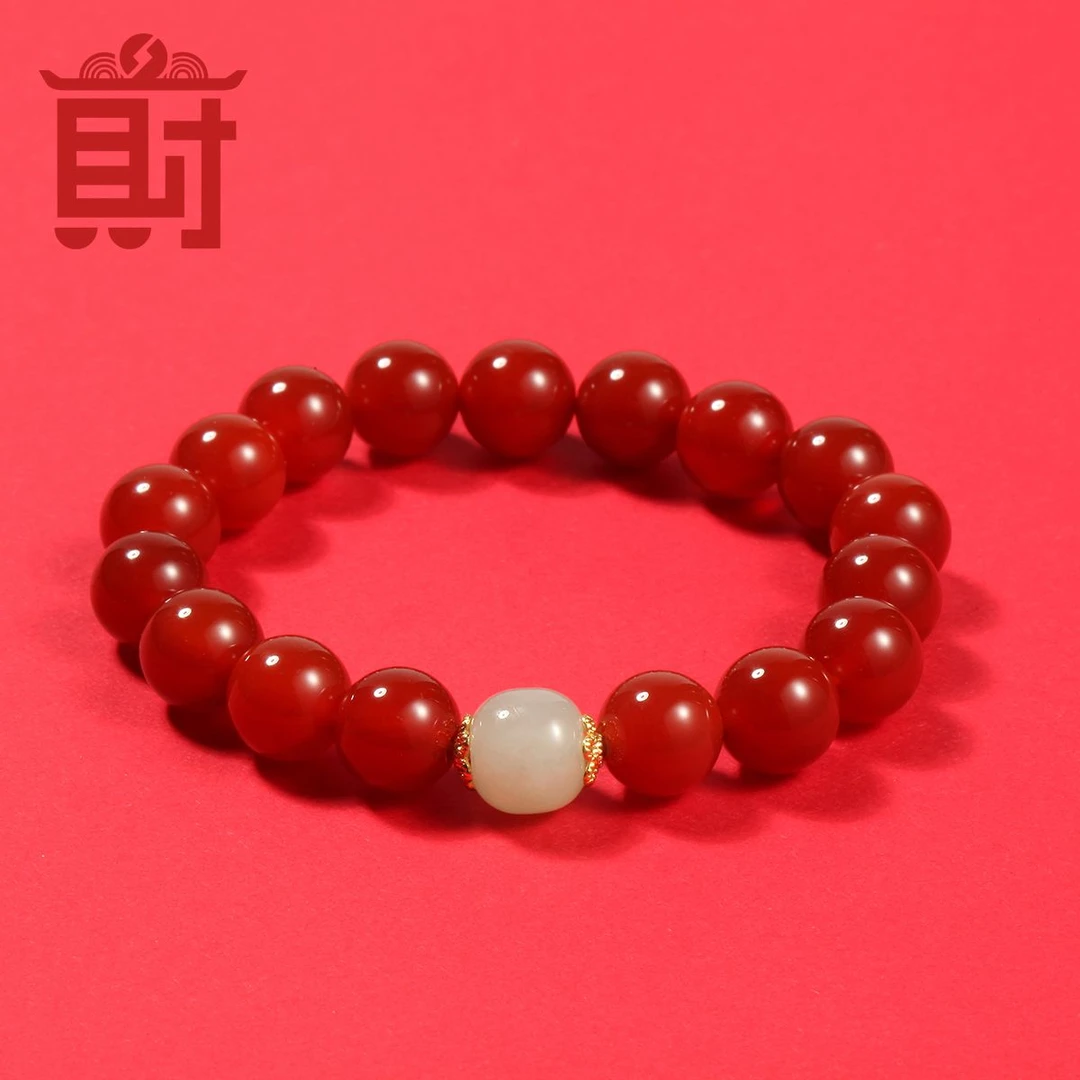 福财北高峰杭州北高峰招财灵宝-平安好运红玛瑙和田玉手串