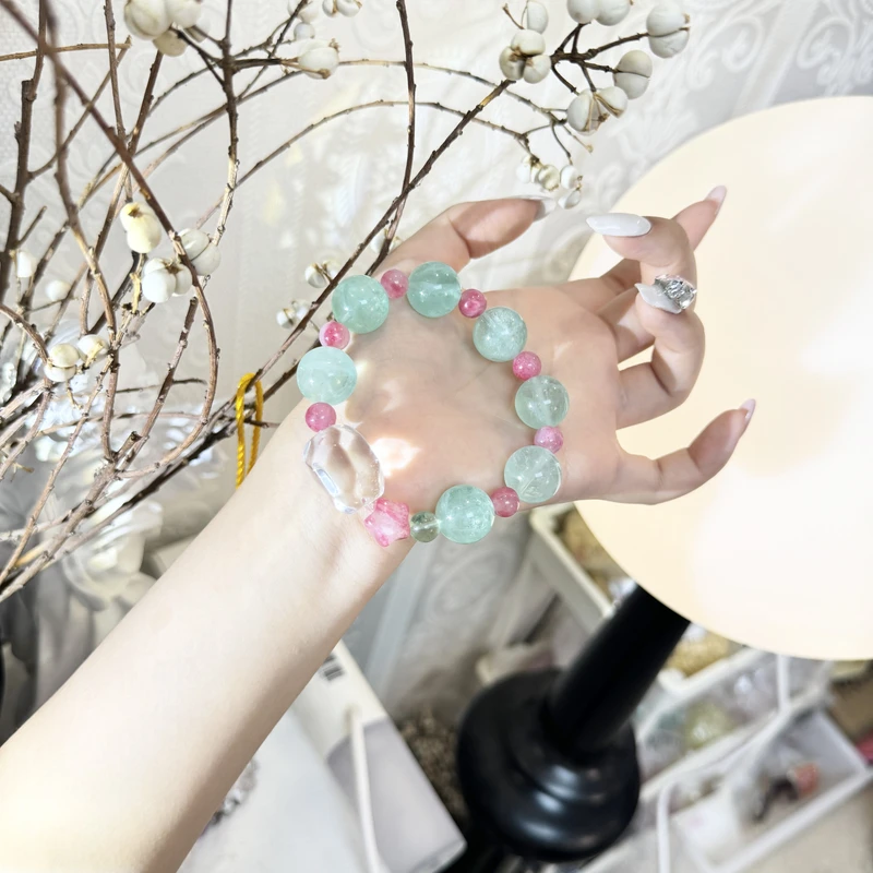 E*春樱绿海*绿萤石蔷薇辉手串I5-3