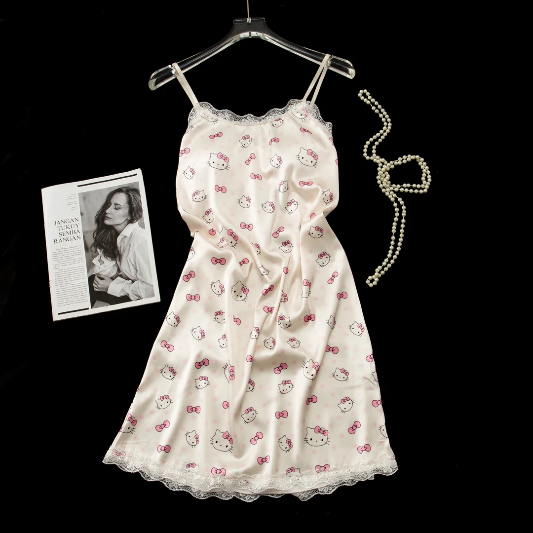 HelloKitty纯欲风2025新款睡裙女夏季天冰丝吊带胸垫性感睡衣薄款