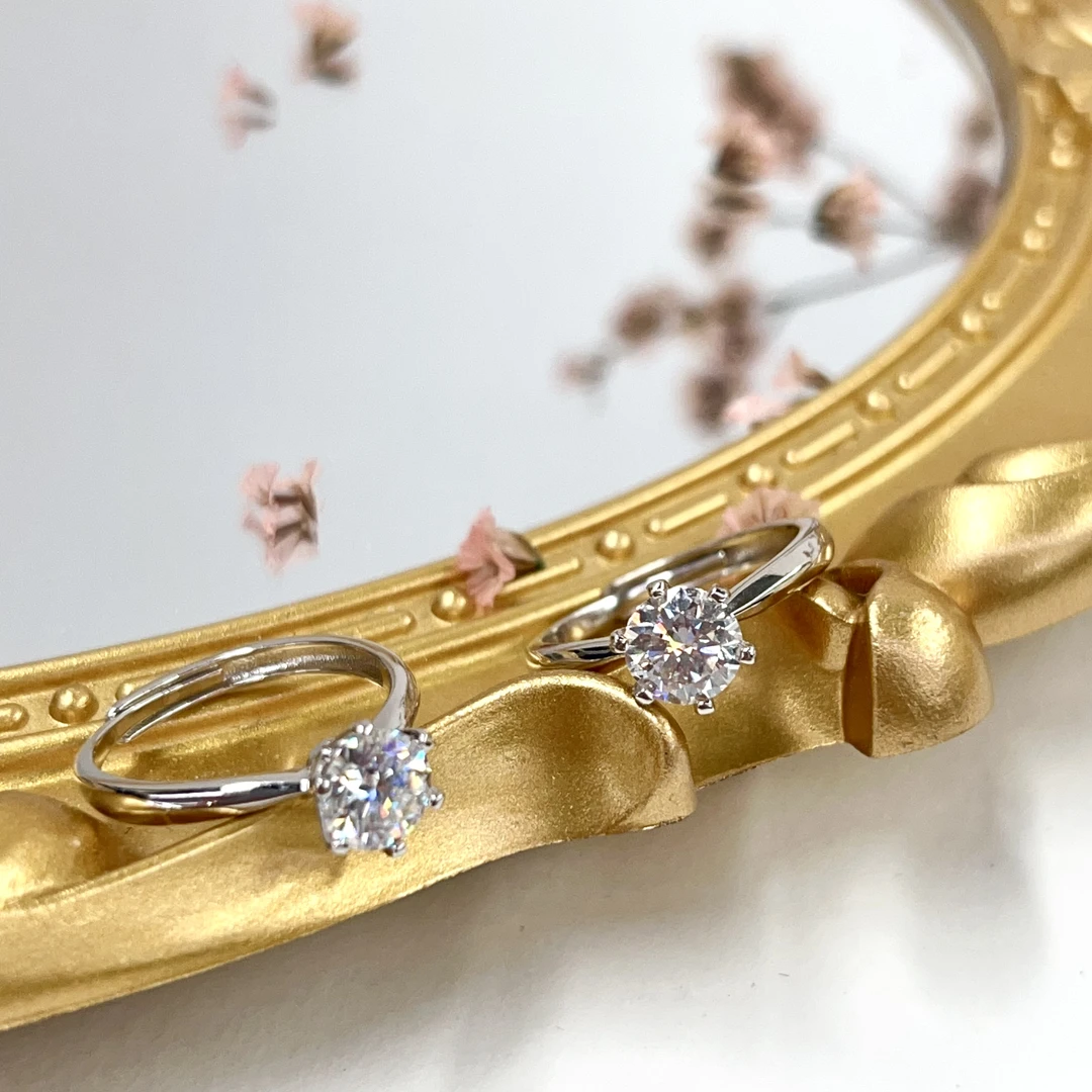 925银戒指 【小宝珠宝】27 T5052-S925银镶嵌莫桑钻戒指-6mm