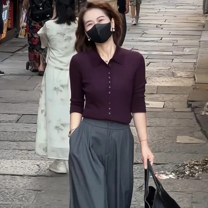 春装轻奢48支16针超细含羊毛针织衫百搭显瘦中袖上衣女M02-2499