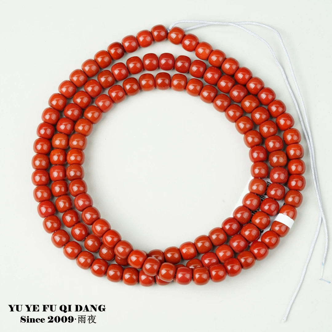 硬漏！精工暴力归圆6.5mm左右108老型桶珠满色满肉南红玛瑙