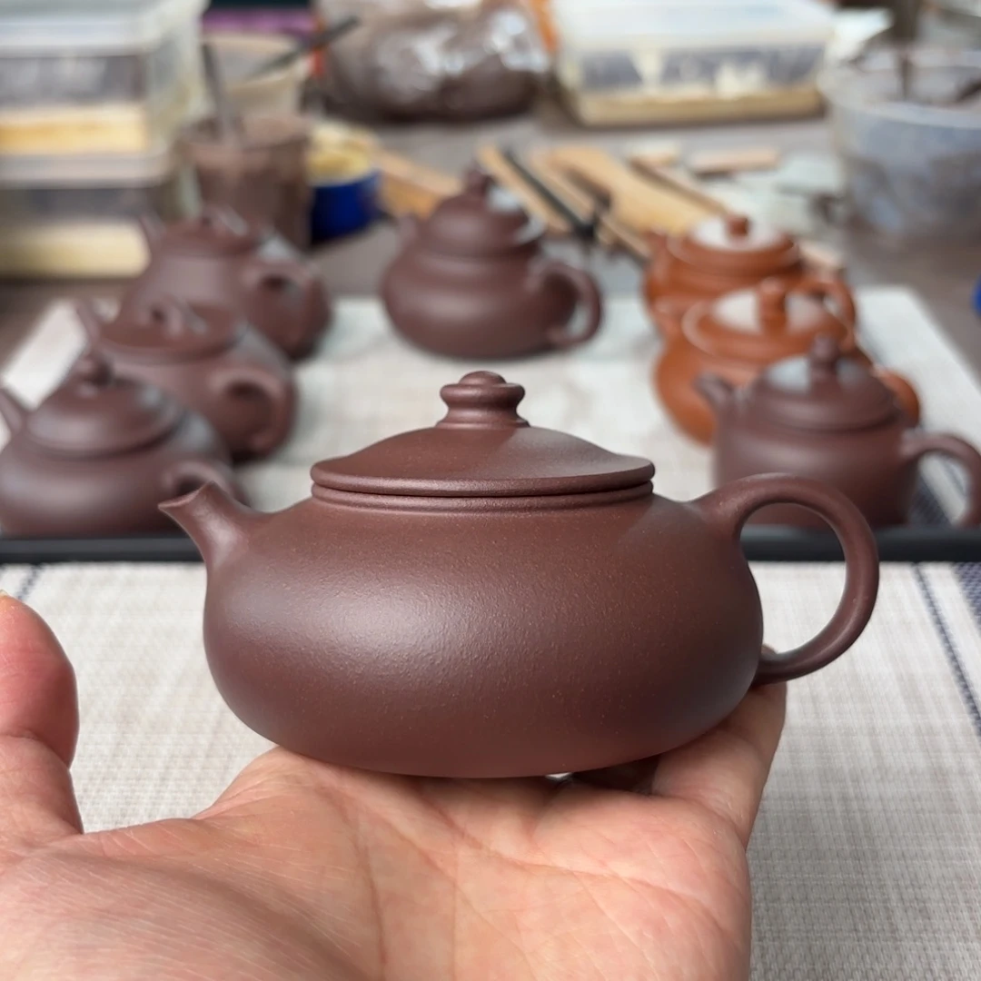 紫砂茶壶半手工老紫泥寒江壶170cc