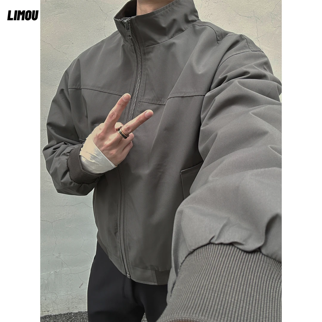 LIMOU春季三防水行政黑灰白色哈灵顿教练夹克速干立领外套男潮流