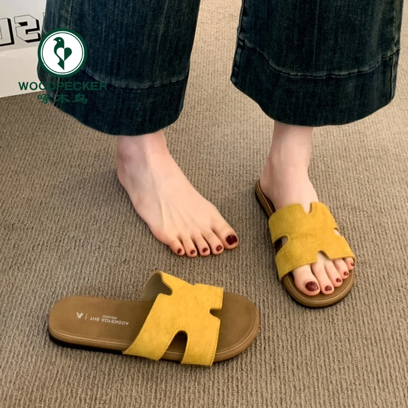 啄木鸟勃肯凉拖鞋女夏外穿新款超火法式绝美沙滩防滑平底一字拖鞋