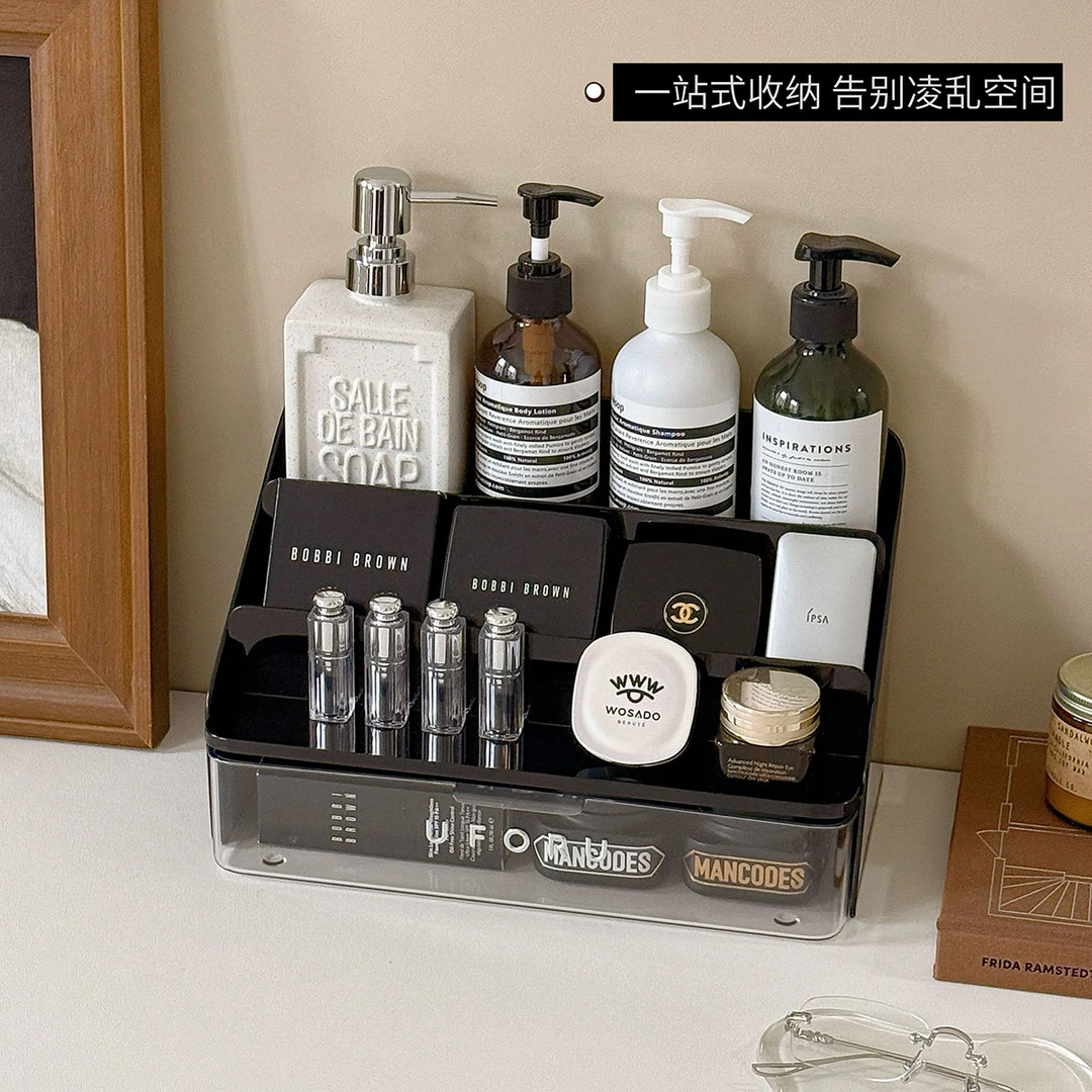 桌面化妆品收纳盒多层高级感梳妆台护肤品口红香水粉扑整理置物架