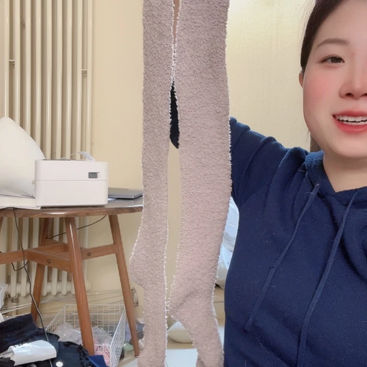 三醋酯纤维日本毛茸茸居家大腿袜咖色孤品