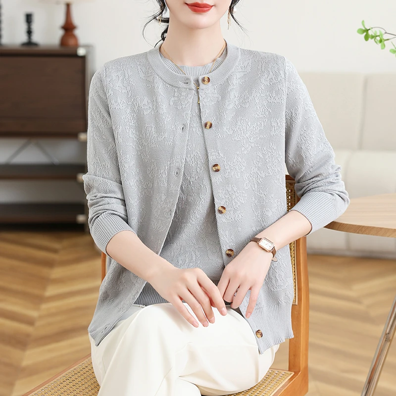 时尚2件套素雅洋气妈妈装针织衫女春装新款气质百搭上衣2509-1