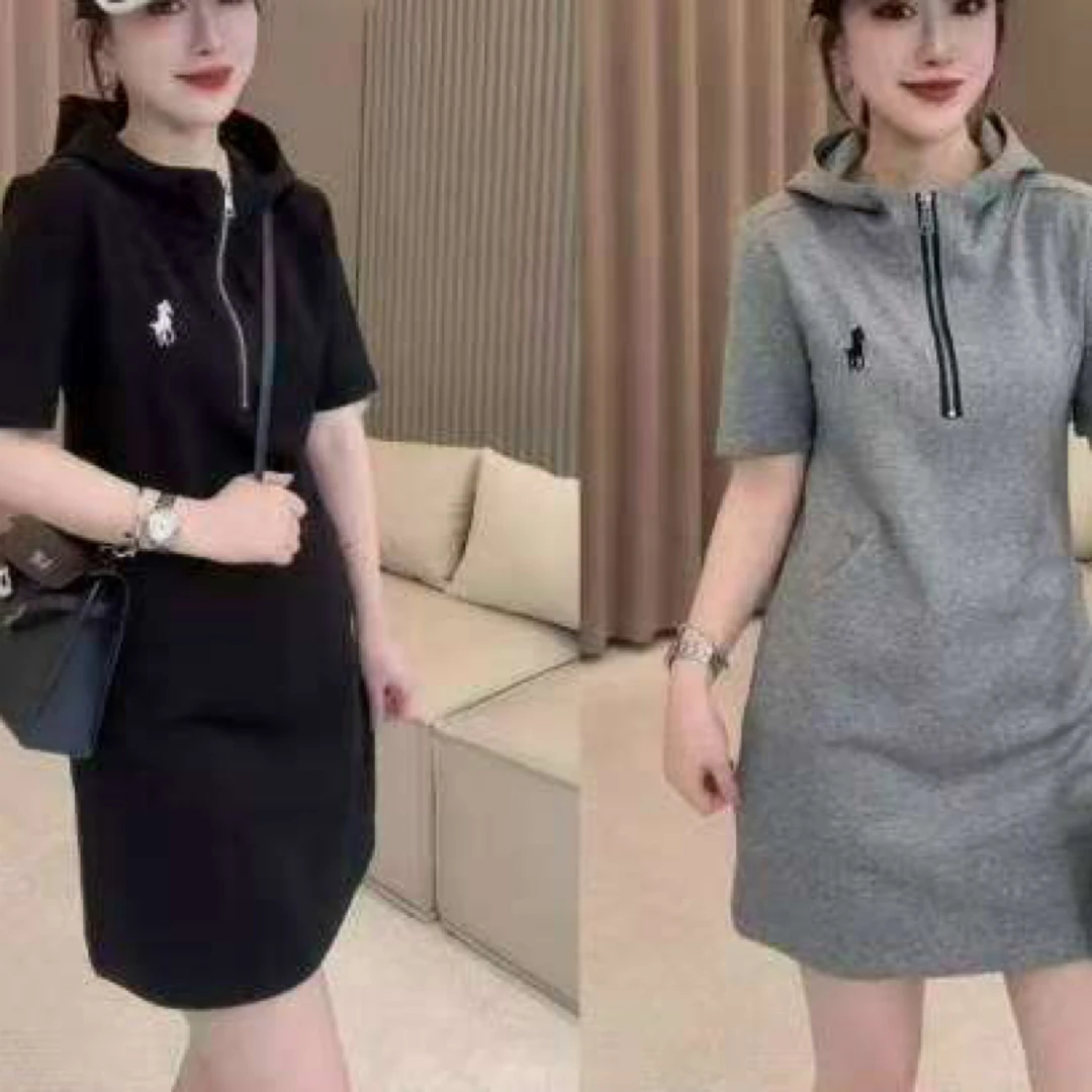 欧货拉链连帽轻熟风连衣裙时尚夏装百搭中长款