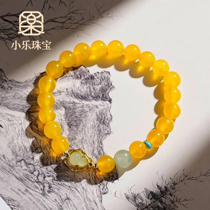 天然黄玛瑙葫芦隔珠手链-9530