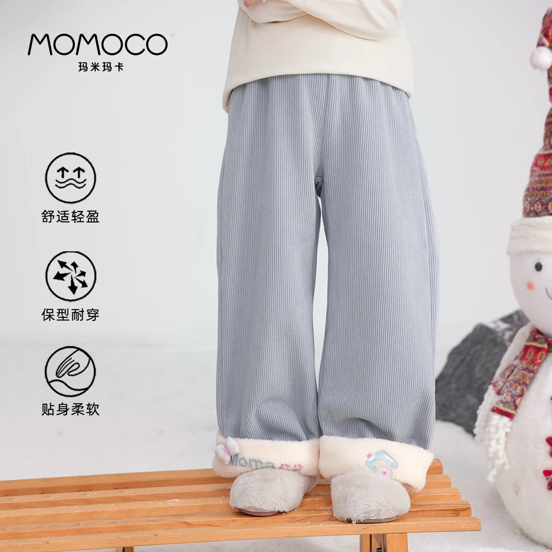 MOMOCO女童冬季儿童洋洋气刺绣加绒加厚休闲灯芯绒裤77880354001