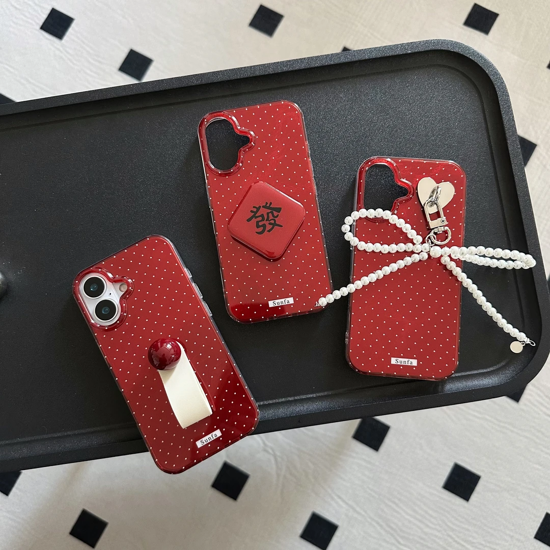 新年红色发财波点iPhone15适用苹果16pro max手机壳13小众高级14