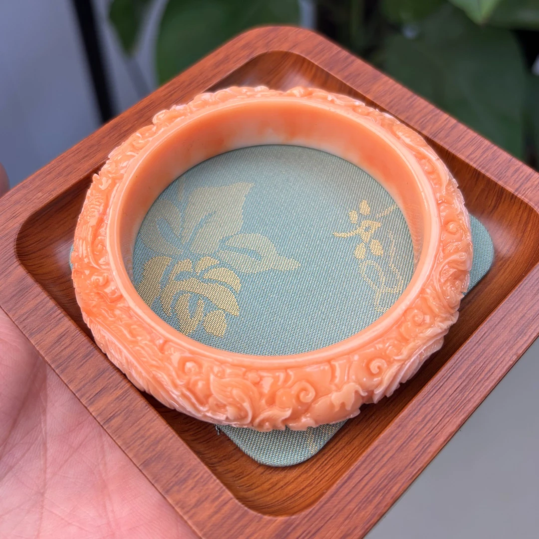 非金属珐琅手镯 凤凰粉 龙凤雕刻手镯 V119